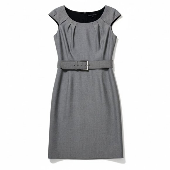 Antonio Melani Women’s Gray Sheath Dress Size 6 Belted Cap Sleeve Career Office - Picture 1 of 9